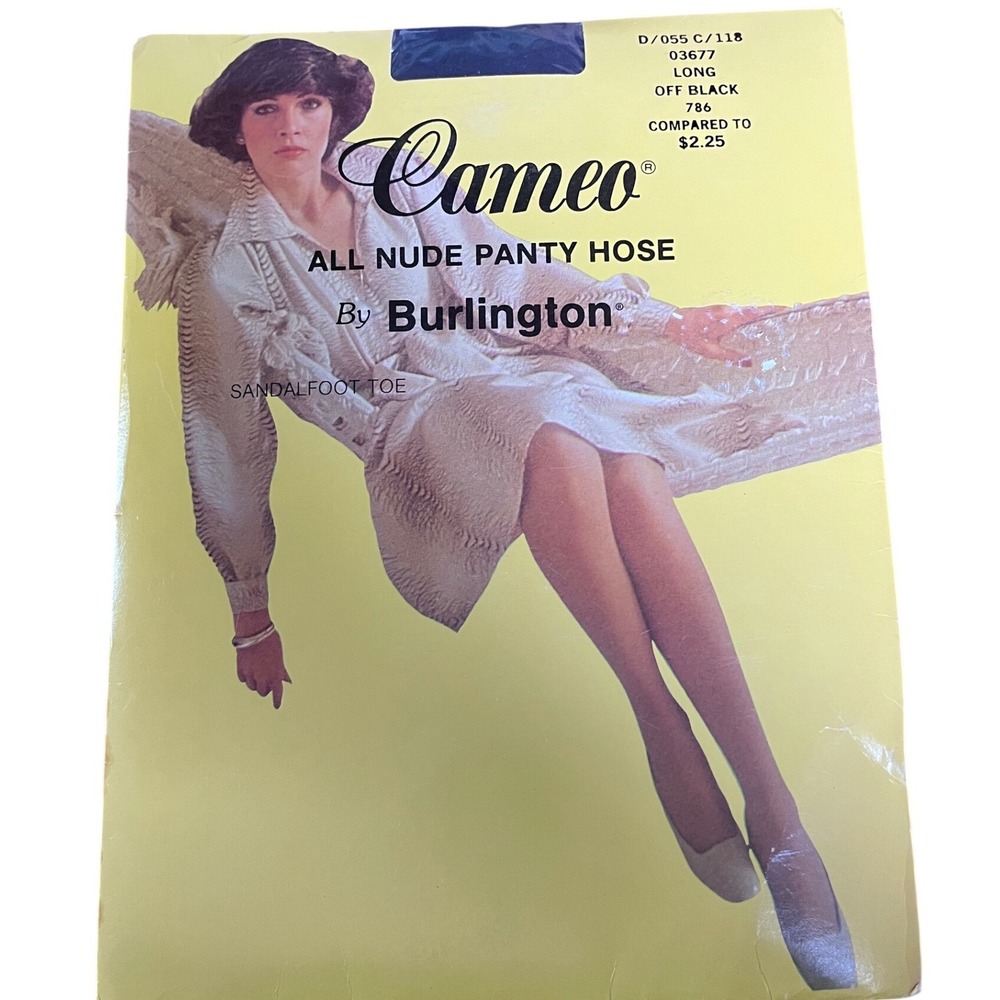 Vintage Cameo by Burlington All Nude Pantyhose Off Black Long Sandalfoot  USA‎